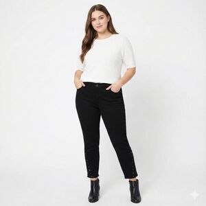 NWT 1822 Denim Black Ankle Skinny Jeans Studded Side Detail Plus Size 18W